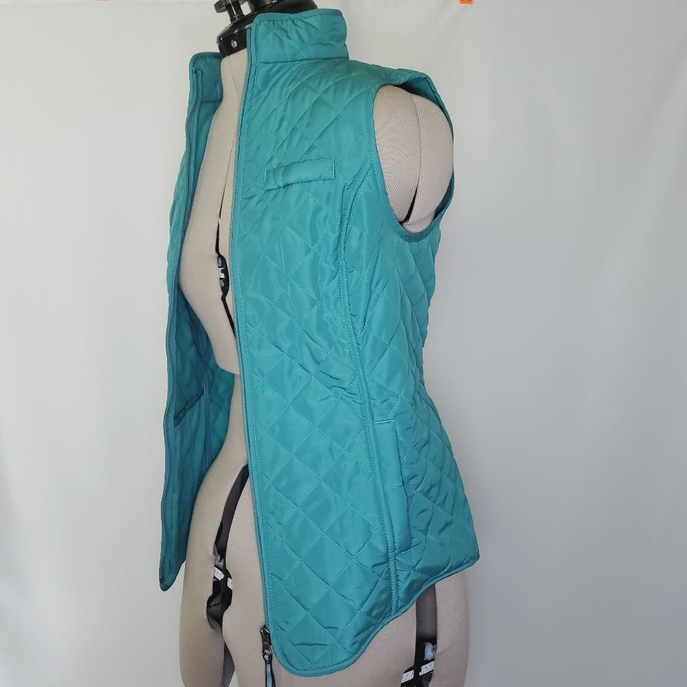 NEW Van Heusen Vest Women's XXS Blue Green Quilted Full Zip 5 Pockets Sleeveless